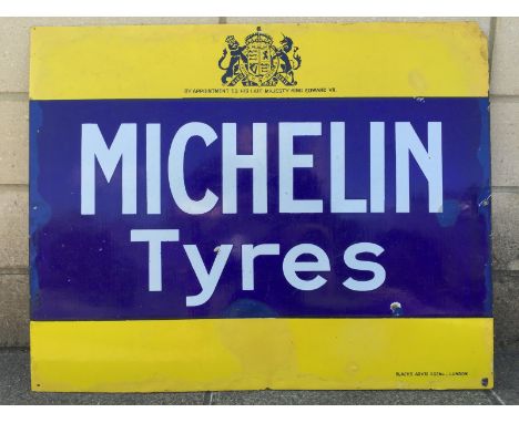 An early Michelin Tyres rectangular enamel sign with Royal crest - By appointment to His Late Majesty King Edward VII, by Bla