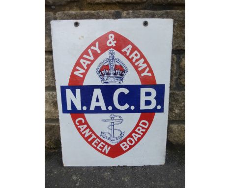 A Navy & Army N.A.C.B. Canteen Board rectangular double sided enamel sign, in very good condition, 18 x 24".