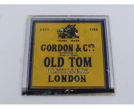 A Gordon & Co's Extra Old Tom Distillery London mirrored advertising tile, 6 x 6".