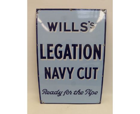 A Wills's Legation Navy Cut "ready for the pipe" rectangular enamel sign in excellent condition with good gloss, 24 x 36".
