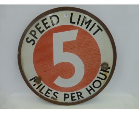 An early Speed Limit enamel sign, in a bronze frame, 32" diameter.