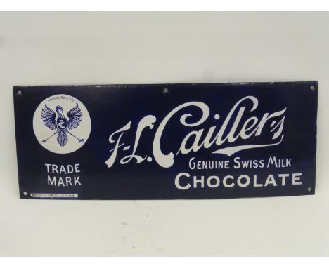 A Cailler's Genuine Swiss Milk Chocolate rectangular enamel sign by Patent Enamel, restored, 17 x 6 1/2".