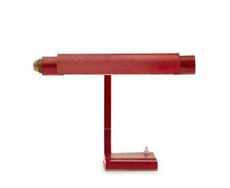 MODERNIST SCHOOLPATINATED METAL DESK LAMP, CIRCA 1930 painted metal, the curved horizontal shade on square support and steppe