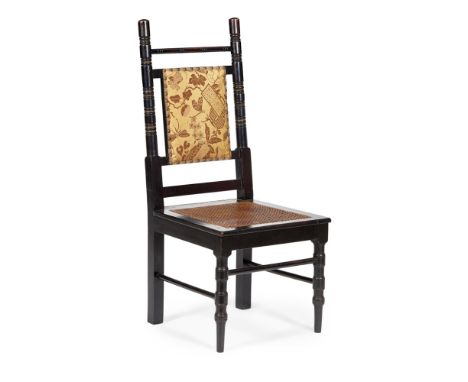 EDWARD WILLIAM GODWIN (1833-1886) FOR WILLIAM WATTEBONISED SIDE CHAIR, CIRCA 1880 with turned uprights above a rectangular cl