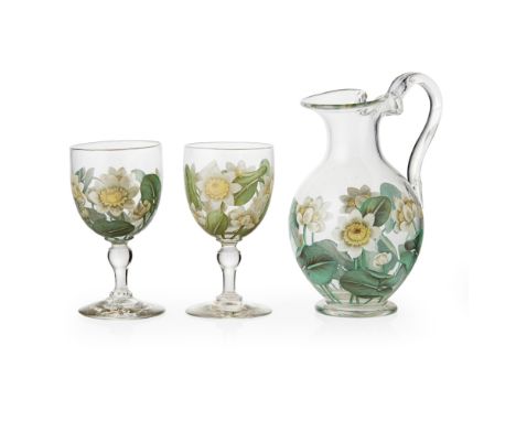 W.H.B. &amp; J. RICHARDSON, STOURBRIDGERARE GLASS WATER JUG AND TWO MATCHING GOBLETS, CIRCA 1850 each decorated with a frieze