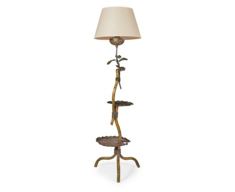 FRENCH SCHOOLJAPONAISE CAST IRON FLOOR LAMP, CIRCA 1880 the mottled green and aventurine glass reservoir converted to electri