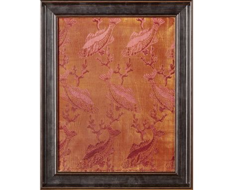 JAPANESE SCHOOLMEIJI PERIOD WOVEN SILK PANEL, CIRCA 1900 machine-woven with repeat pattern of fish swimming through seaweed, 