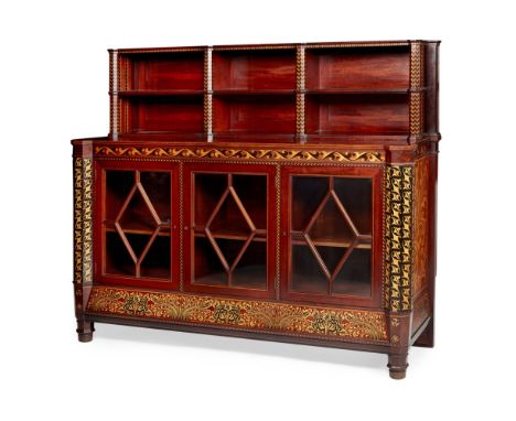 GEORGE WASHINGTON JACK (1855-1931) FOR MORRIS &amp; CO.ARTS &amp; CRAFTS SATINWOOD AND EBONY INLAID MAHOGANY SIDE CABINET, CI