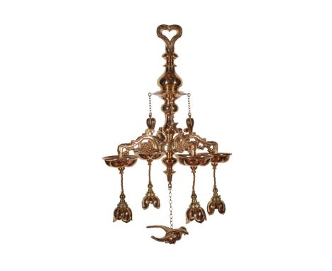SIR ROBERT STODART LORIMER (1864–1929)ARTS &amp; CRAFTS CHANDELIER, CIRCA 1920 polished and cast brass alloy, with four arms 