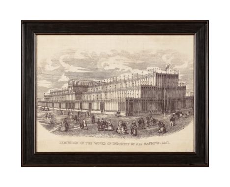 ENGLISH SCHOOLGREAT EXHIBITION PRINTED COTTON SOUVENIR PANEL, CIRCA 1851 printed black on white cotton and bearing inscriptio