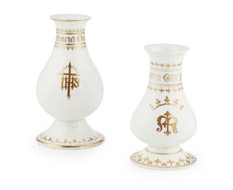 AUGUSTUS WELBY NORTHMORE PUGIN (1812-1852) PROBABLY FOR MINTON &amp; CO.TWO GLAZED CERAMIC ALTAR VASES, CIRCA 1850 each of fo