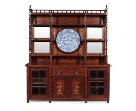 HOWARD &amp; SONSAESTHETIC MOVEMENT OAK SIDE CABINET, CIRCA 1880 with spindle gallery and top shelf above a further open shel