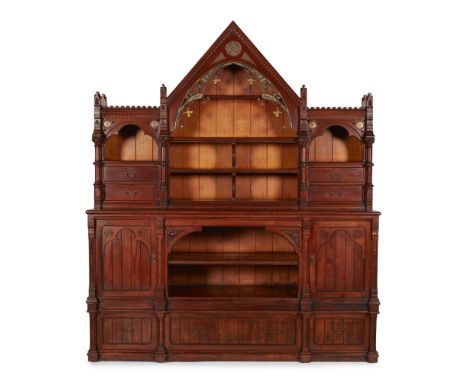 GOTHIC REVIVAL, WITH MOUNTS ATTRIBUTED TO FRANCIS ALFRED SKIDMORE (1817-1896)LARGE PITCH PINE CABINET, CIRCA 1870 the superst