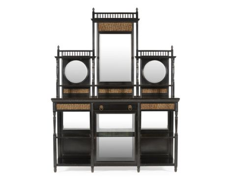 EDWARD WILLIAM GODWIN (1833–1886) FOR WILLIAM WATTAESTHETIC MOVEMENT EBONISED DRAWING ROOM CABINET, CIRCA 1880 the stepped mi