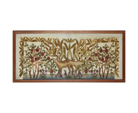 ARTS &amp; CRAFTS, POSSIBLY BIRMINGHAM SCHOOL OF ARTEMBROIDERED WOOLWORK PANEL, CIRCA 1920 worked in coloured wools with the 