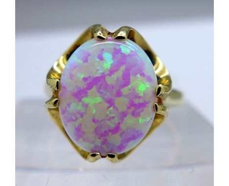 A 9ct gold and synthetic opal ring, weight 3.1g, size Q