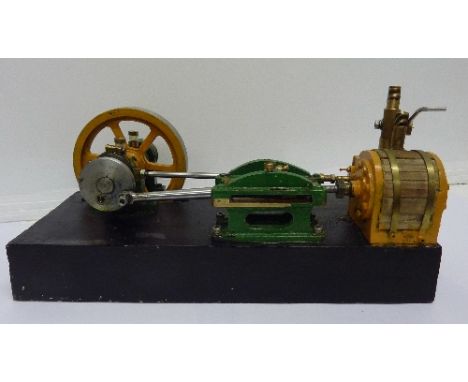 A scratch built model static steam engine, length of base 31cm