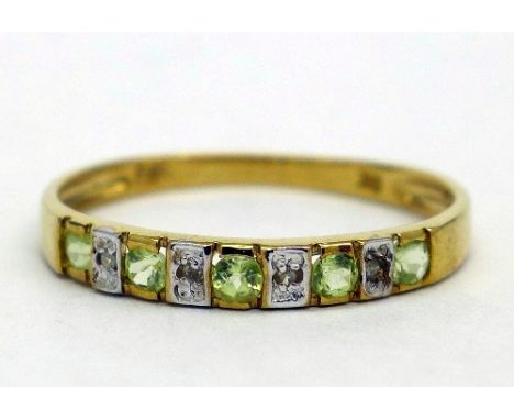 A 9ct gold, green stone and diamond ring, weight 0.9g, size O