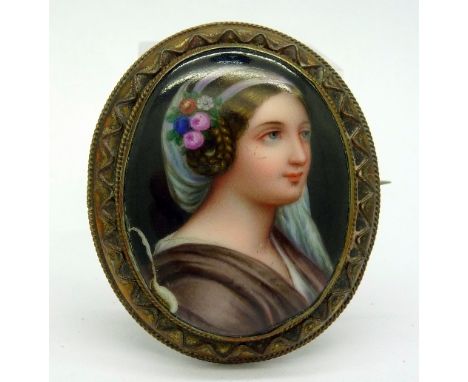 A portrait on porcelain brooch, a/f