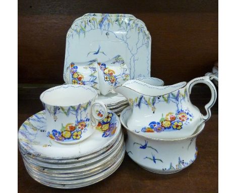 A Carlton china Art Deco part teaset, twenty-four pieces in total