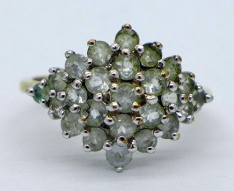 A 9ct gold and white stone cluster ring, weight 2.5g, size O