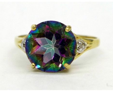 A 9ct gold, mystic topaz and diamond ring