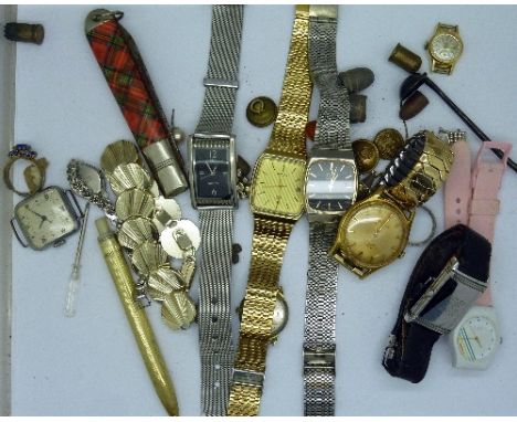 Two Rotary wristwatches, other wristwatches, a small novelty silver ladle or salt spoon and other items