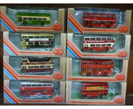 Fourteen Exclusive First Editions 1:76th Scale precision model buses, all boxed