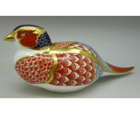 A Royal Crown Derby pheasant paperweight with ceramic stopper, beak a/f