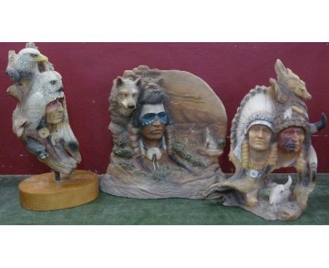 Three Neil Rose Native American figures, Earth Brothers, height 36cm, Pipe Holder, height 33.5cm and Shaman, height 40cm
