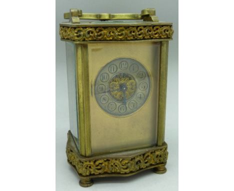 A brass cased carriage clock, height of case 12cm