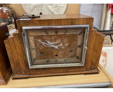1930'S WALNUT STEPPED CASE MANTLE CLOCK