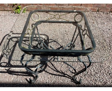 PAIR OF WROUGHT IRON GLASS TOP LAMP TABLES 