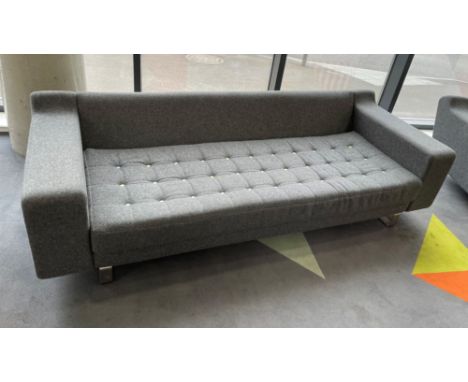 NAUGHTONE GREY BUTTONED UPHOLSTERED LOW BACK SOFA ON METAL LEGS 