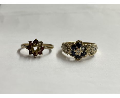 TWO 9CT GOLD STONE SET RINGS (SOME MISSING) 4.6G APPROX, BOTH SIZE K/L