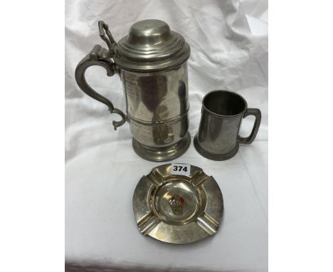 MILITARY INTEREST ROYAL NAVYHMS NEPTUNE LIDDEDPRIZE TANKARD, ROYAL ARMY MEDICAL CORP TANKARD, MEDAL INSIGNIA ASHTRAY