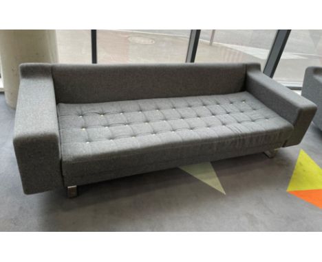 NAUGHTONE GREY BUTTONED UPHOLSTERED LOW BACK SOFA ON METAL LEGS 