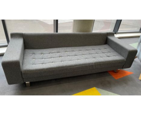 NAUGHTONE GREY BUTTONED UPHOLSTERED LOW BACK SOFA ON METAL LEGS 