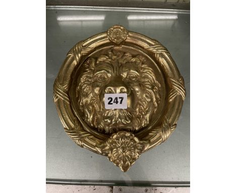 BRASS LIONS FACE MASK DOOR KNOCKER 