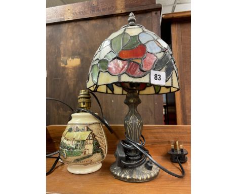 STAINED GLASS DRAGON FLY SHADED TABLE LAMP AND ONE OTHER 