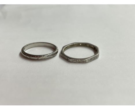 PLATINUM WEDDING BAND SIZE J AND A WHITE METAL DIAMOND CHIP SET OCTAGONAL BAND SIZE K 4.8G APPROX OVERALL