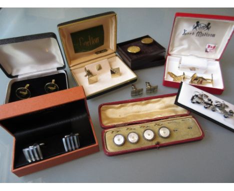 Cased part set of 19th Century dress studs, together with a quantity of various boxed cufflinks 