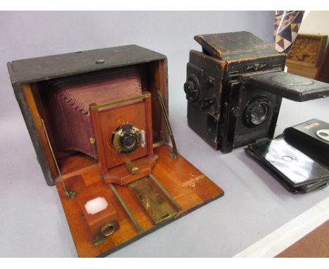 19th Century mahogany plate camera together with a Junior special plate camera with various plate holders etc 