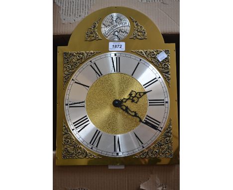 20th Century longcase clock movement with two train movement striking on a bell, including weights and pendulum, together wit
