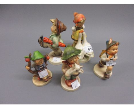 Hummel porcelain figure of girl with geese, together with four other Hummel figures 