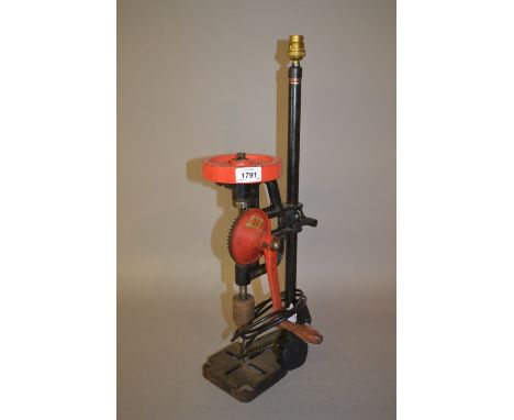 Mid 20th Century upright pillar drill adapted for use as a table lamp 