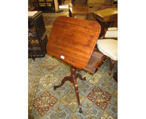 Regency mahogany line inlaid reading table with adjustable height and single side drawer on ring turned column and cabriole s