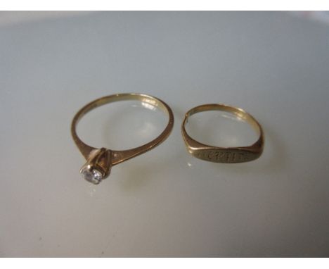 18ct Gold diamond solitaire ring together with a miniature 18ct gold signet ring 