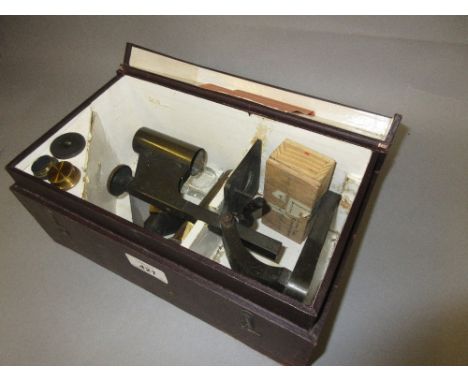 20th Century R & J Beck of London brass microscope in fitted box, No. 19889 and a mahogany cased Ethophone Junior 