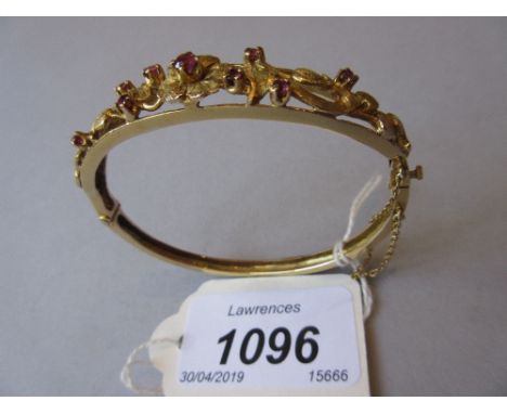 9ct Gold floral design bangle set Indian pink rubies 